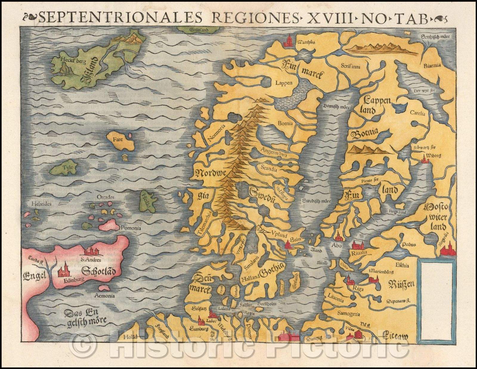 Historic Map - Septentrionales Regiones, 1545, Sebastian M?nster - Vintage Wall Art