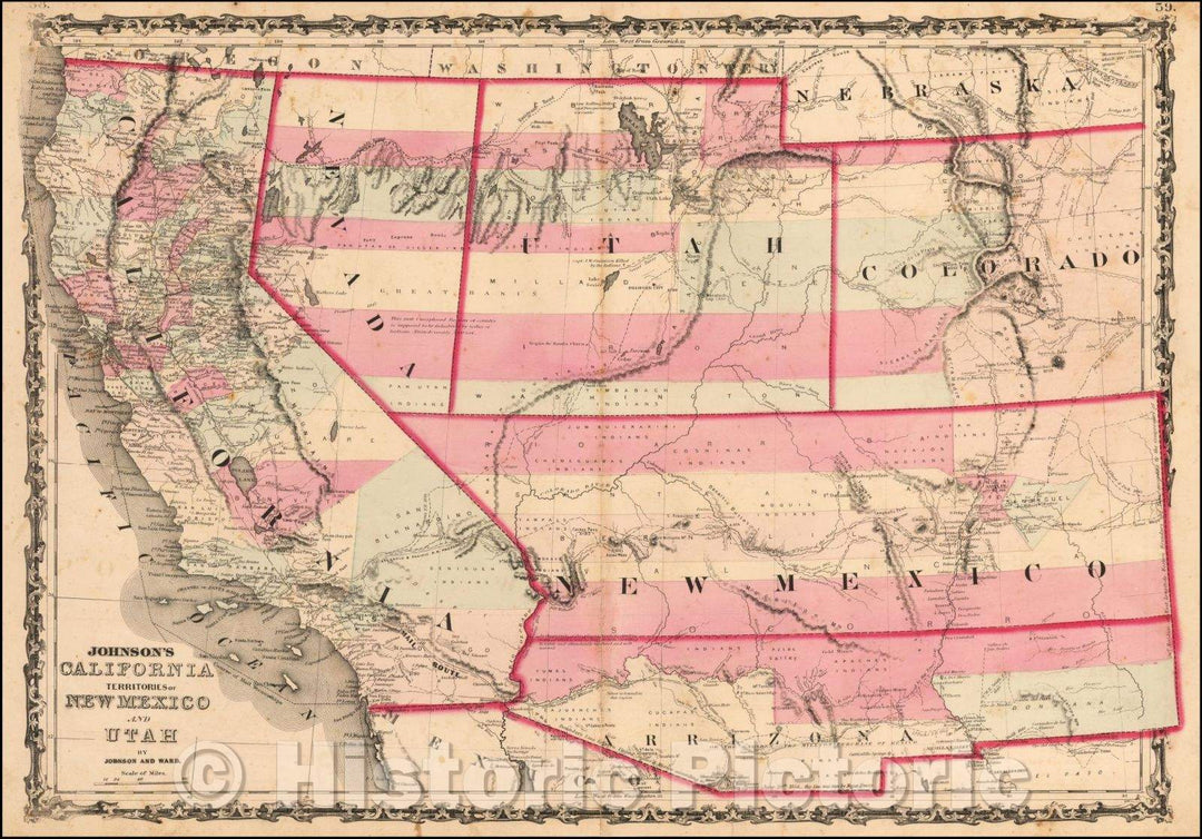 Historic Map - Johnson's California, Territories of New Mexico and Utah, 1862, Benjamin P Ward v2
