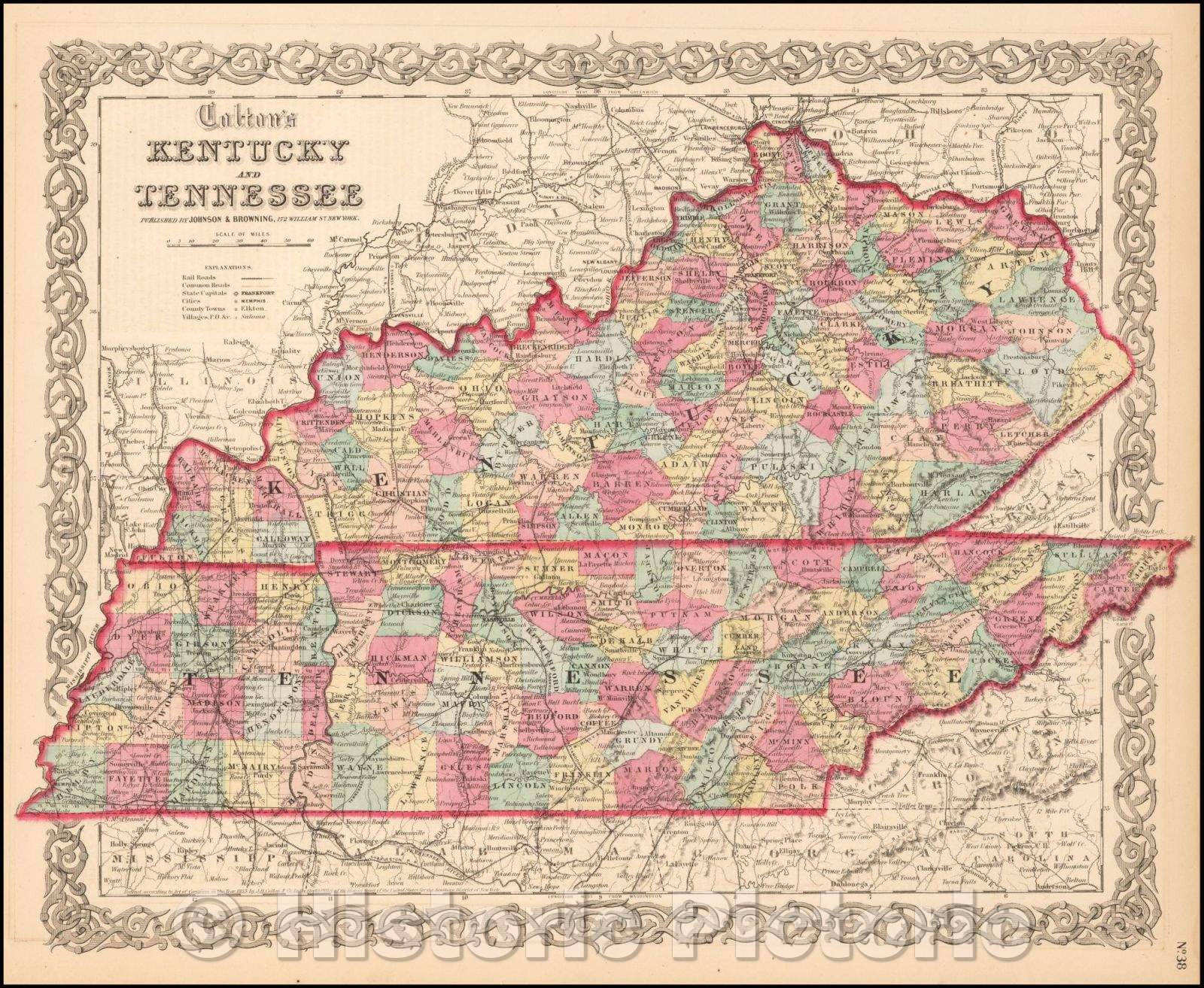 Historic Map - Colton's Kentucky and Tennessee, 1859, Joseph Hutchins Colton - Vintage Wall Art