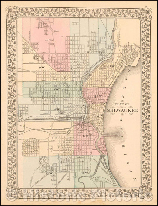 Historic Map - Plan of Milwaukee, 1879, Samuel Augustus Mitchell Jr. - Vintage Wall Art