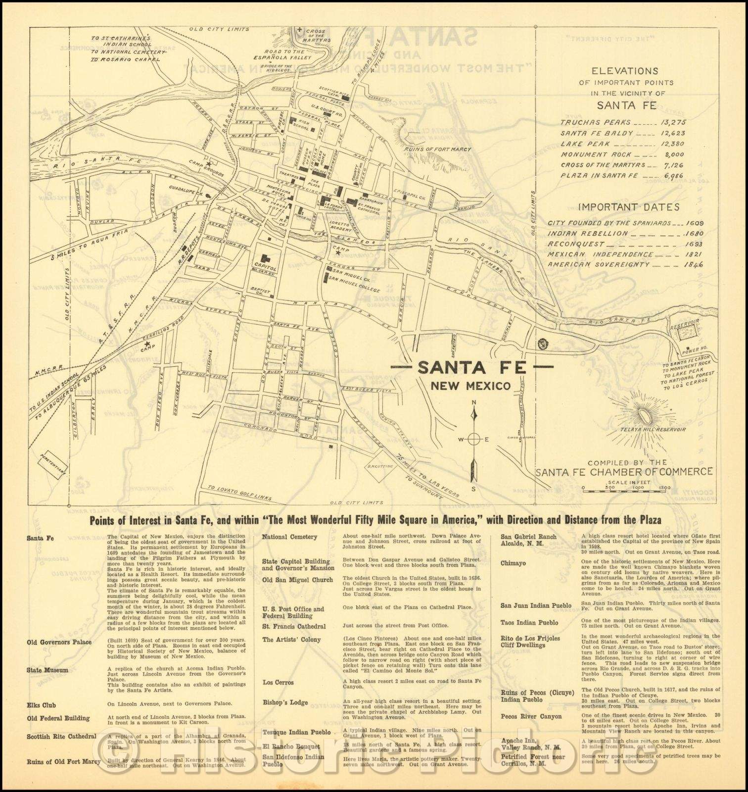 Historic Map - Santa Fe, New Mexico, 1925, Santa Fe Chamber of Commerce v1