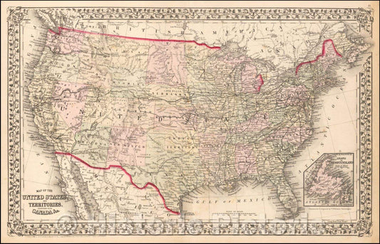 Historic Map - Map of the United States And Territories, Together with Canada, 1872, Samuel Augustus Mitchell Jr. - Vintage Wall Art