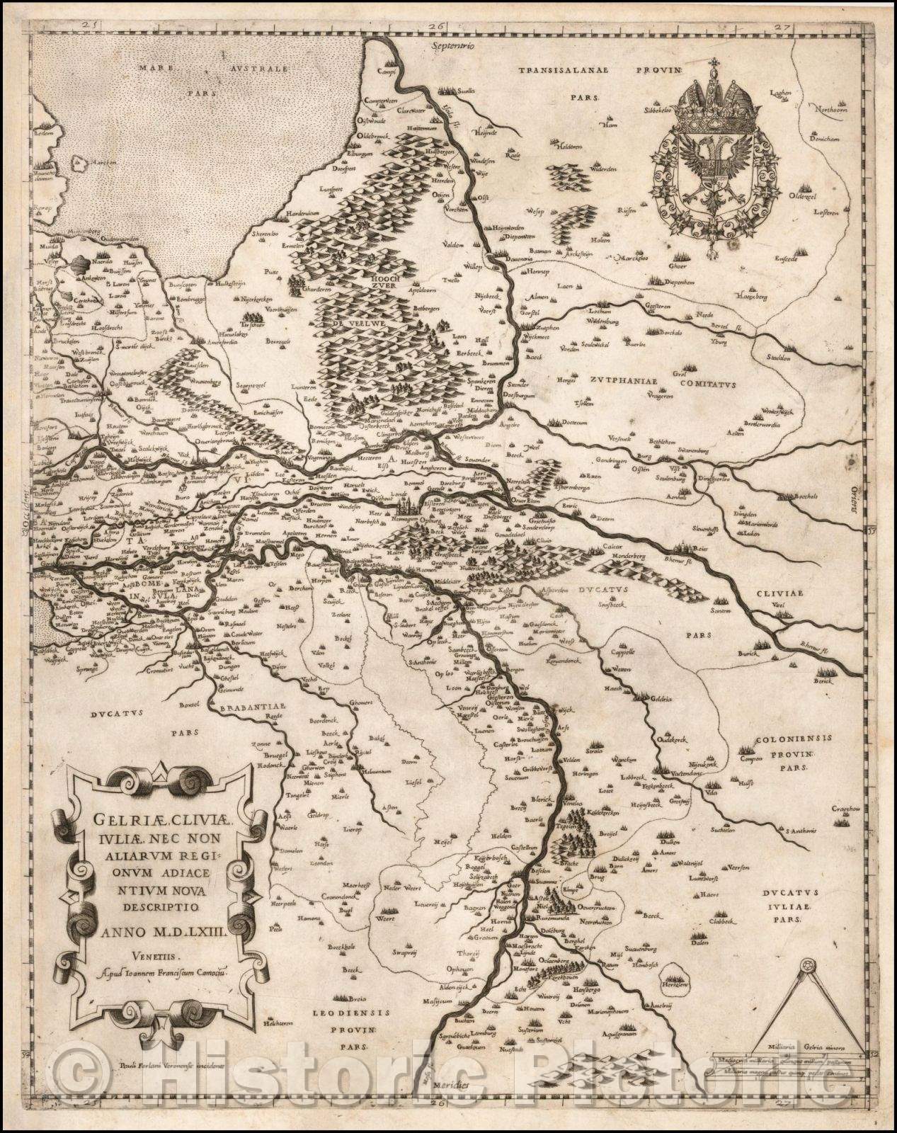 Historic Map - Gelriae, Cliviae, Iuliae, Nec Non Aliarum Regionum Adiacentium Nova Descri, 1563 - Vintage Wall Art