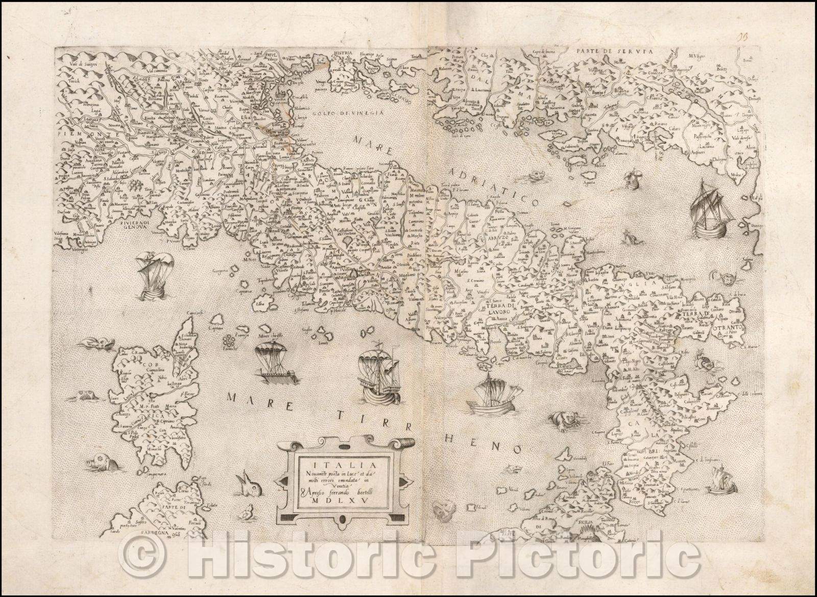 Historic Map - Italia Novamete Posta in Luce et da molti errori emendata in Venetia Apres, 1565 - Vintage Wall Art