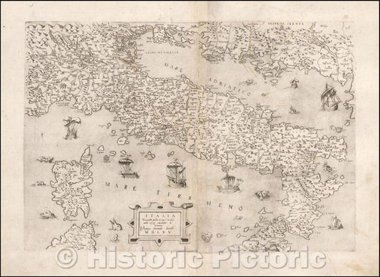 Historic Map - Italia Novamete Posta in Luce et da molti errori emendata in Venetia Apres, 1565 - Vintage Wall Art