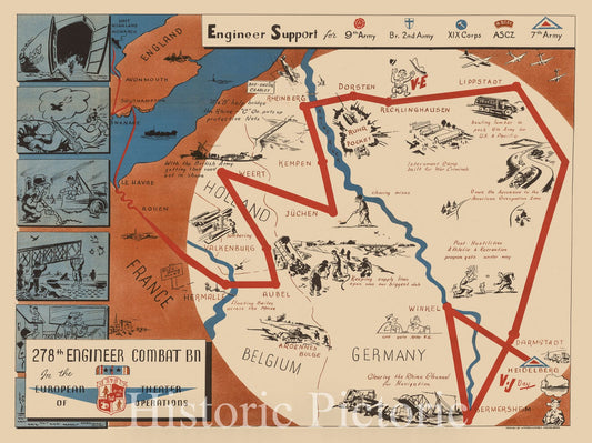 278th Engineer Combat Battalion - European Theater, 1945 ca | Historical Map Print