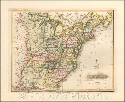 Historic Map - United States (shows Franklinia), 1813, S & G Neele - Vintage Wall Art