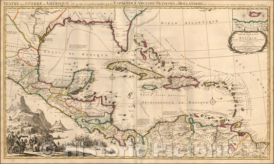 Historic Map - Theater of War in America/Teatre de la Guerre en Amerique telle qu'elle est a present Possedee par les Espagnols, Anglois, Francois, 1705 v3