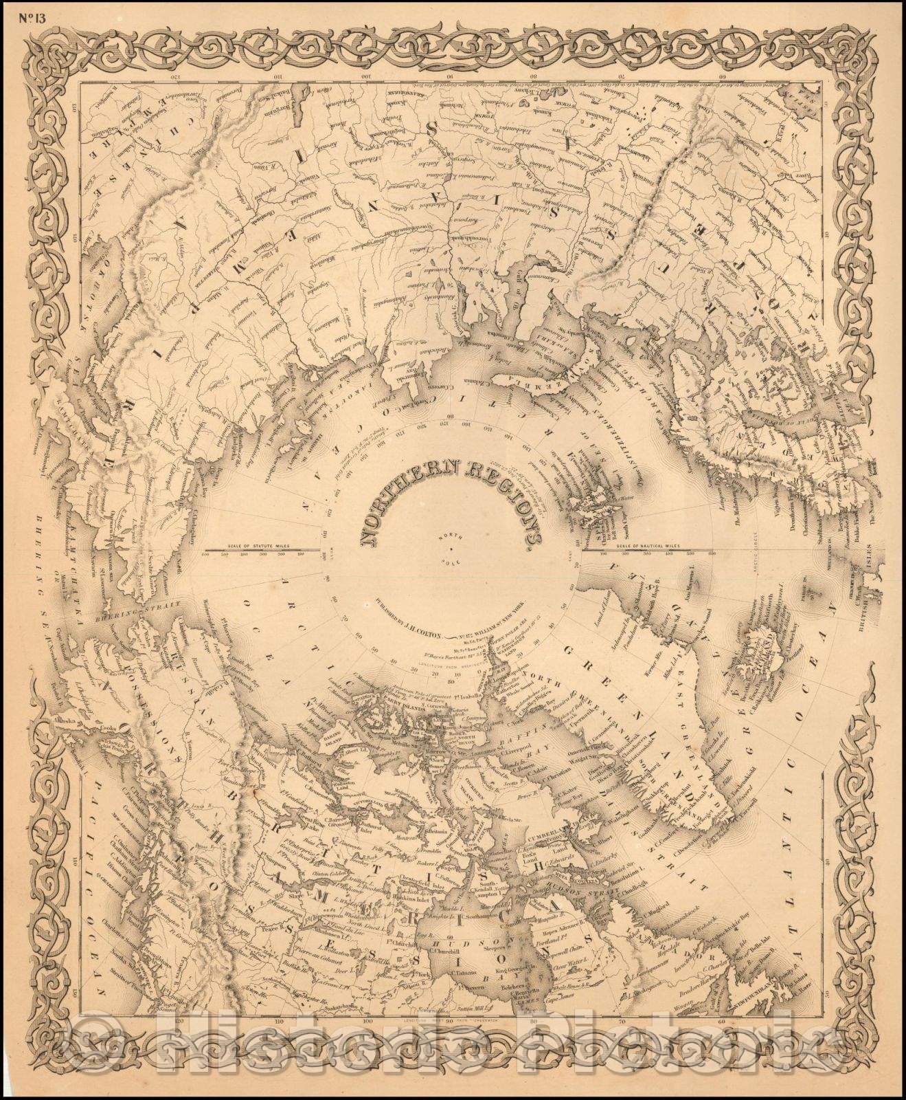 Historic Map - Northern Regions (North Polar Regions), 1875, G.W. & C.B. Colton - Vintage Wall Art