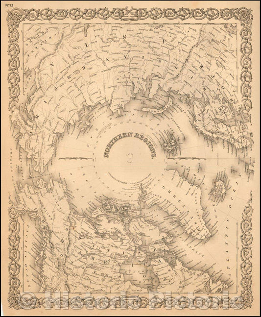 Historic Map - Northern Regions (North Polar Regions), 1875, G.W. & C.B. Colton - Vintage Wall Art