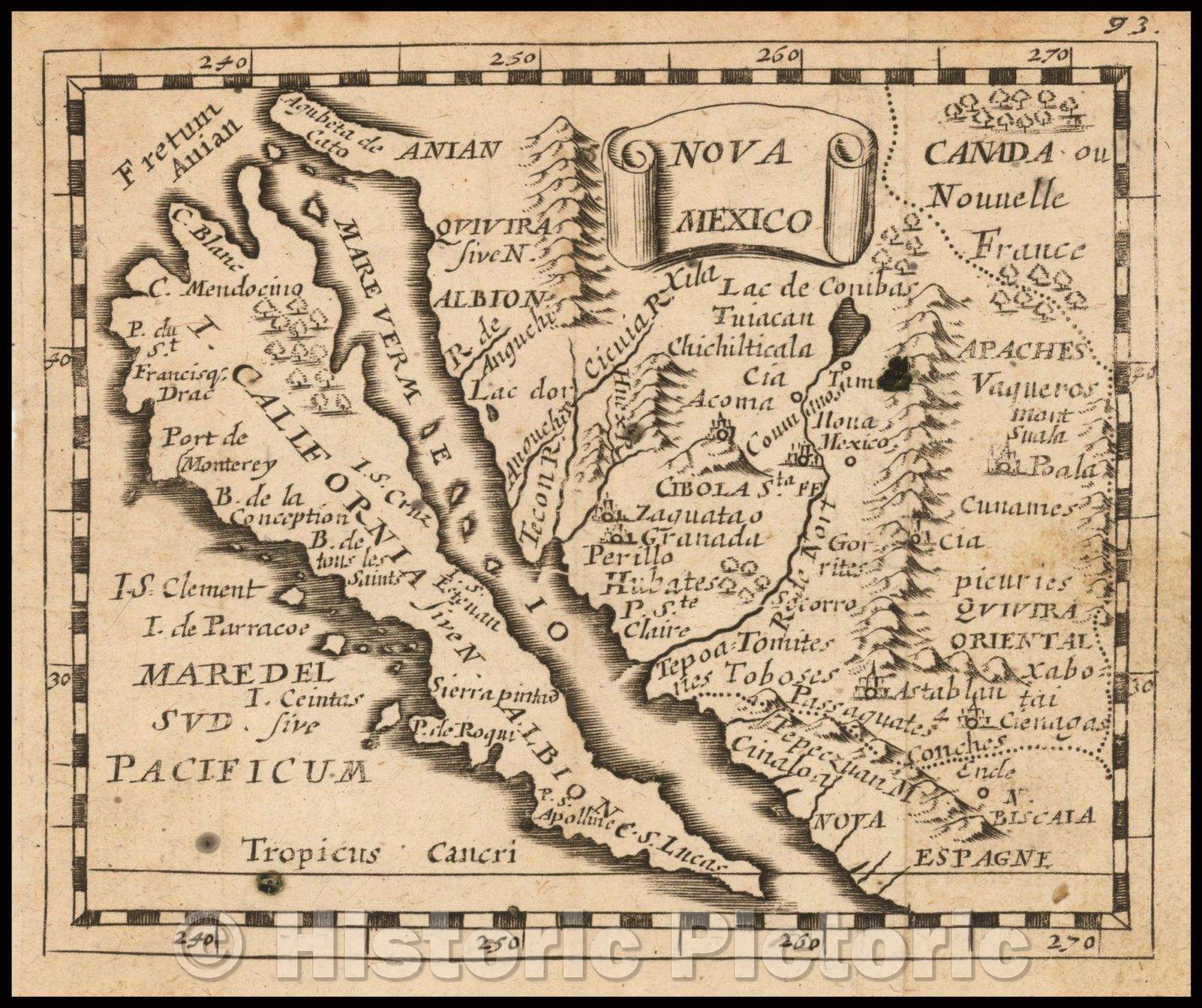 Historic Map - Nova Mexico (California as and Island), 1661, Pierre Du Val - Vintage Wall Art