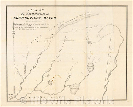 Historic Map - Indian Stream Republic Report and Map Plan of the Sources of Connecticut River, 1836, T. Moore's Lithography - Vintage Wall Art