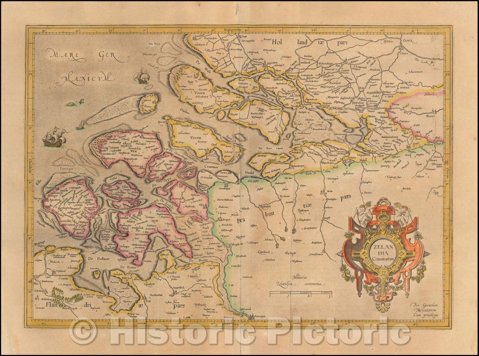 Historic Map - Zelandia Comitatus/County Zealand, 1619, Gerard Mercator - Vintage Wall Art