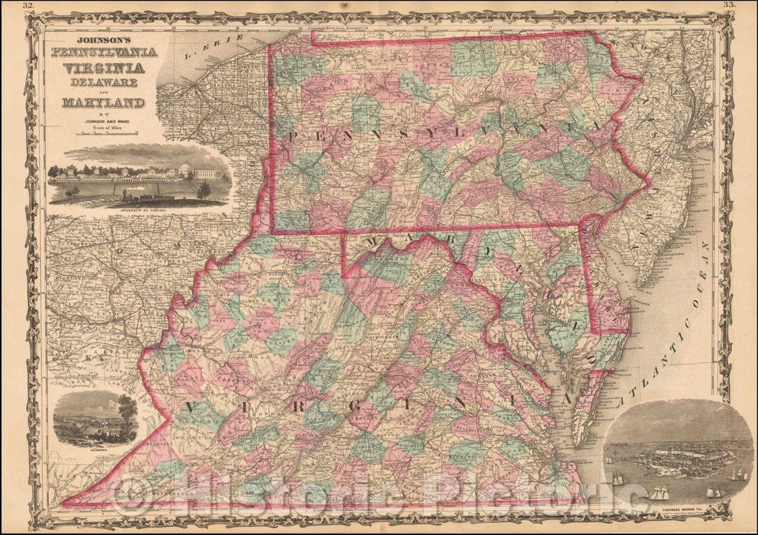 Historic Map - Johnson's Pennsylvania, Virginia, Delaware and Maryland, 1862, Benjamin P Ward v2