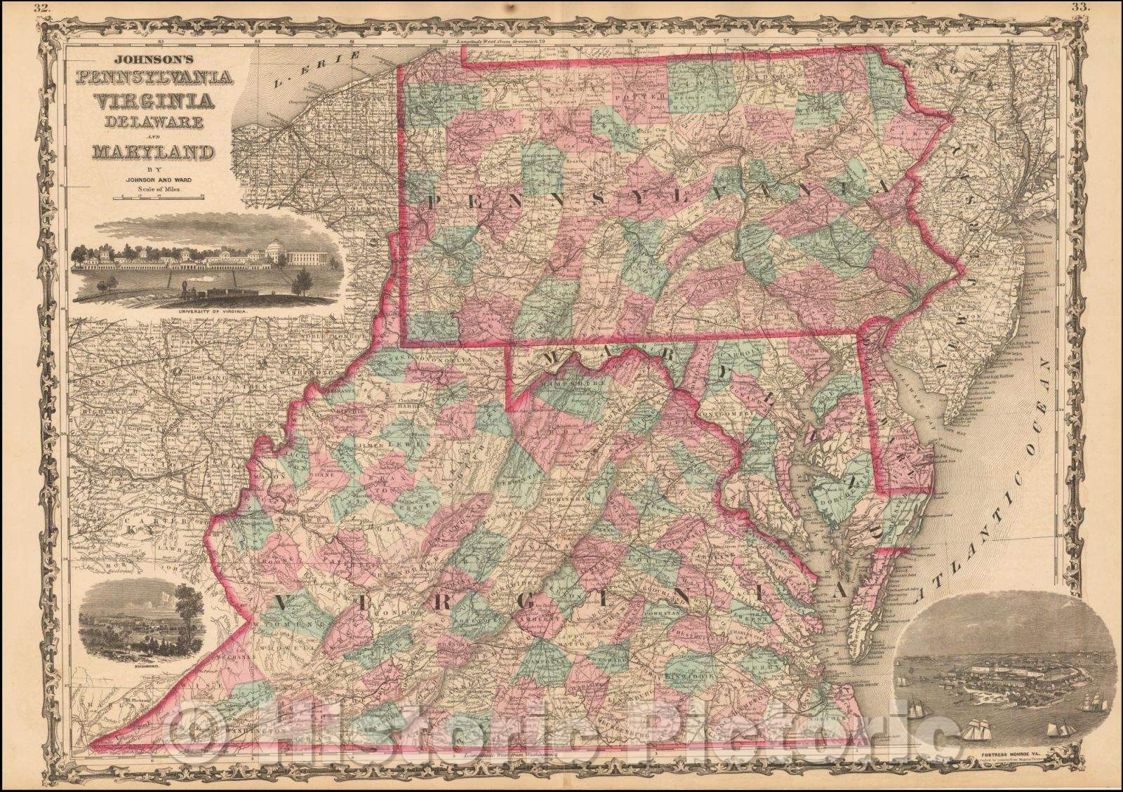 Historic Map - Johnson's Pennsylvania, Virginia, Delaware and Maryland, 1862, Benjamin P Ward v2