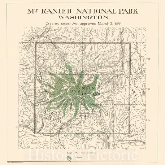 Mount Rainier National Park, Washington - Topographical Map, 1899 ca
