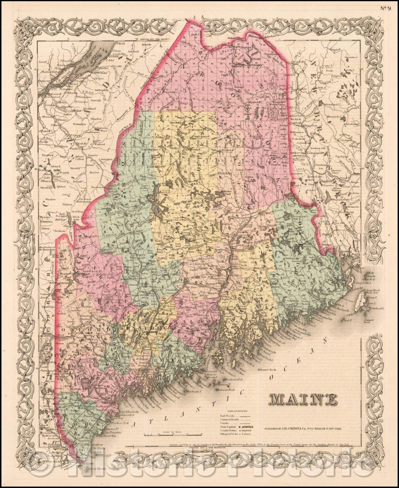 Historic Map - Colton's Maine, 1859, Joseph Hutchins Colton - Vintage Wall Art