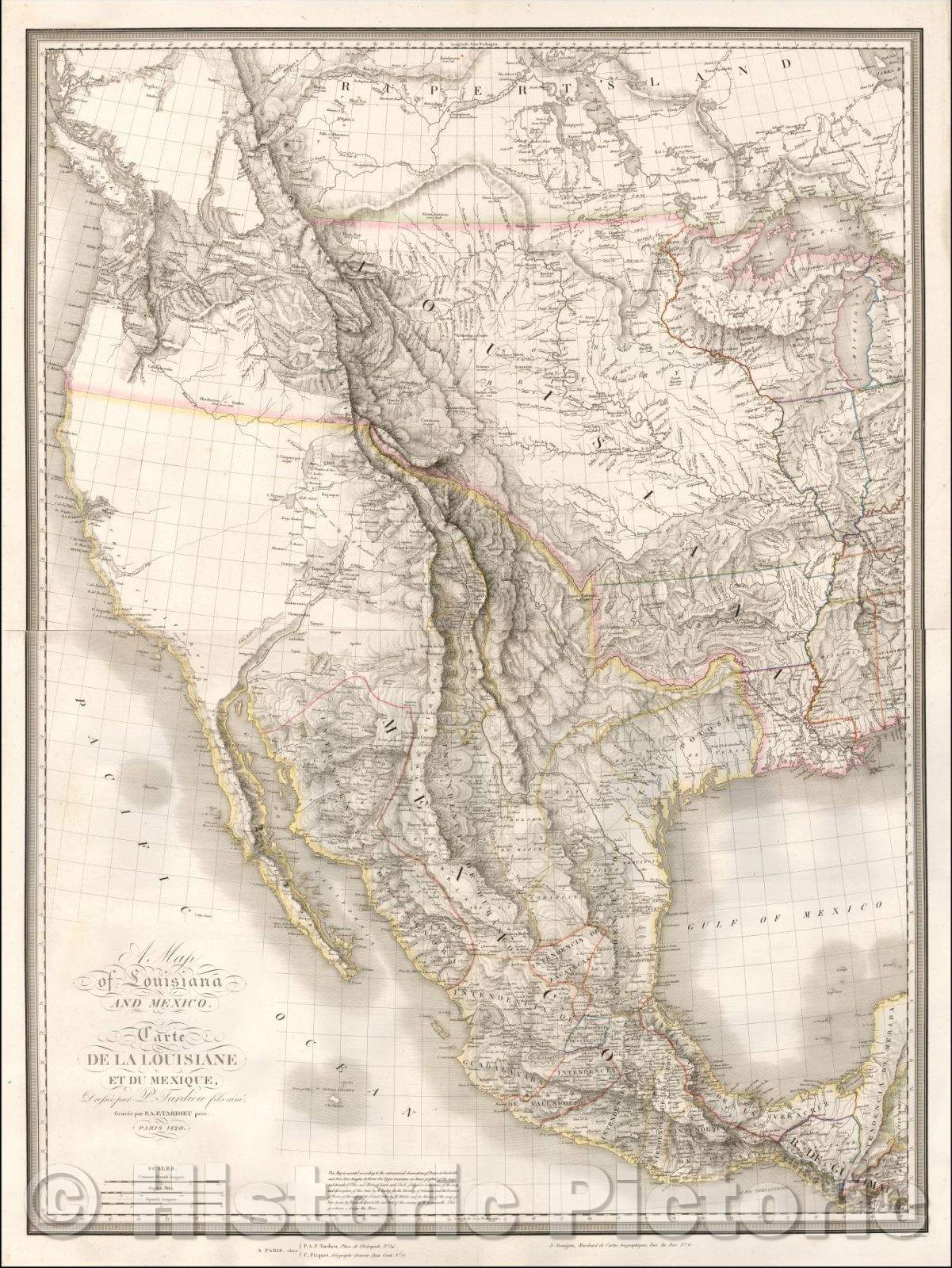 Historic Map - A Map of Louisiana and Mexico/Map of Louisiana and Mexico. 1820, 1820, Pierre Antoine Tardieu - Vintage Wall Art