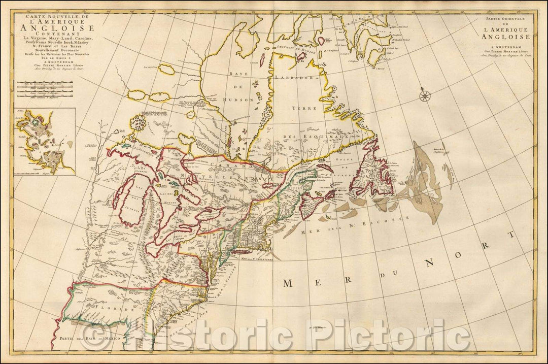 Historic Map - Carte Nouvelle de l'Amerique Angloise Contenant la Virginie, Mary-Land, Caroline, Pensylvania, Nouvelle Iorck, N: Iarsey N: France, 1700 v4