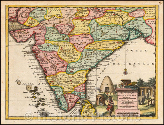 Historic Map - L' Inde de ca Le Gange Suivant les Nouvelles Observations de Mess'rs de l' Academie Royale des Sciences, 1700, Pieter van der Aa - Vintage Wall Art
