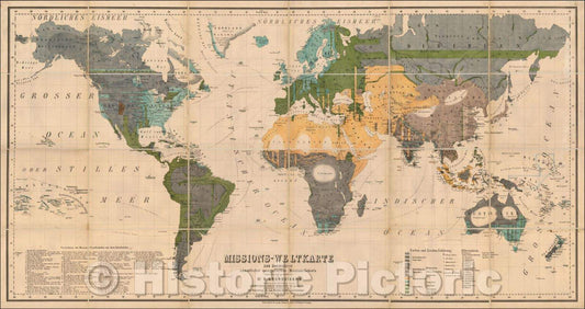 Historic Map - Missions-Weltkarte zur ubersicht sammtlicher evangelischen Missions :: Missionary of the World, published by Dr. Peter Reinhold Grundemann, 1862 - Vintage Wall Art