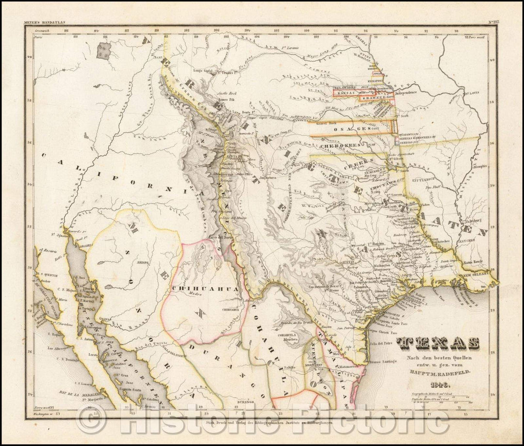 Historic Map - (Republic of Texas) Texas Nach den besten Quellen entw. U. Gez. Vom Hauptm. Radefeld. 1846. / Map of the Republic of Texas, 1846, Joseph Meyer - Vintage Wall Art