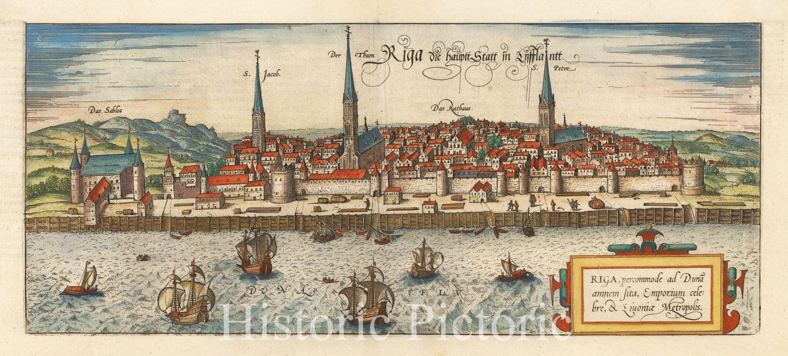 Historic Map - Riga, Percommode ad Duna Amnem Sita, Emporium Celebre, et Livoniae Metropolis, 1581, Georg Braun v2