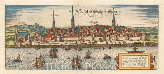 Riga, Situated on the River Daugava, Metropolis of Livonia - 1581 Historical Map Print