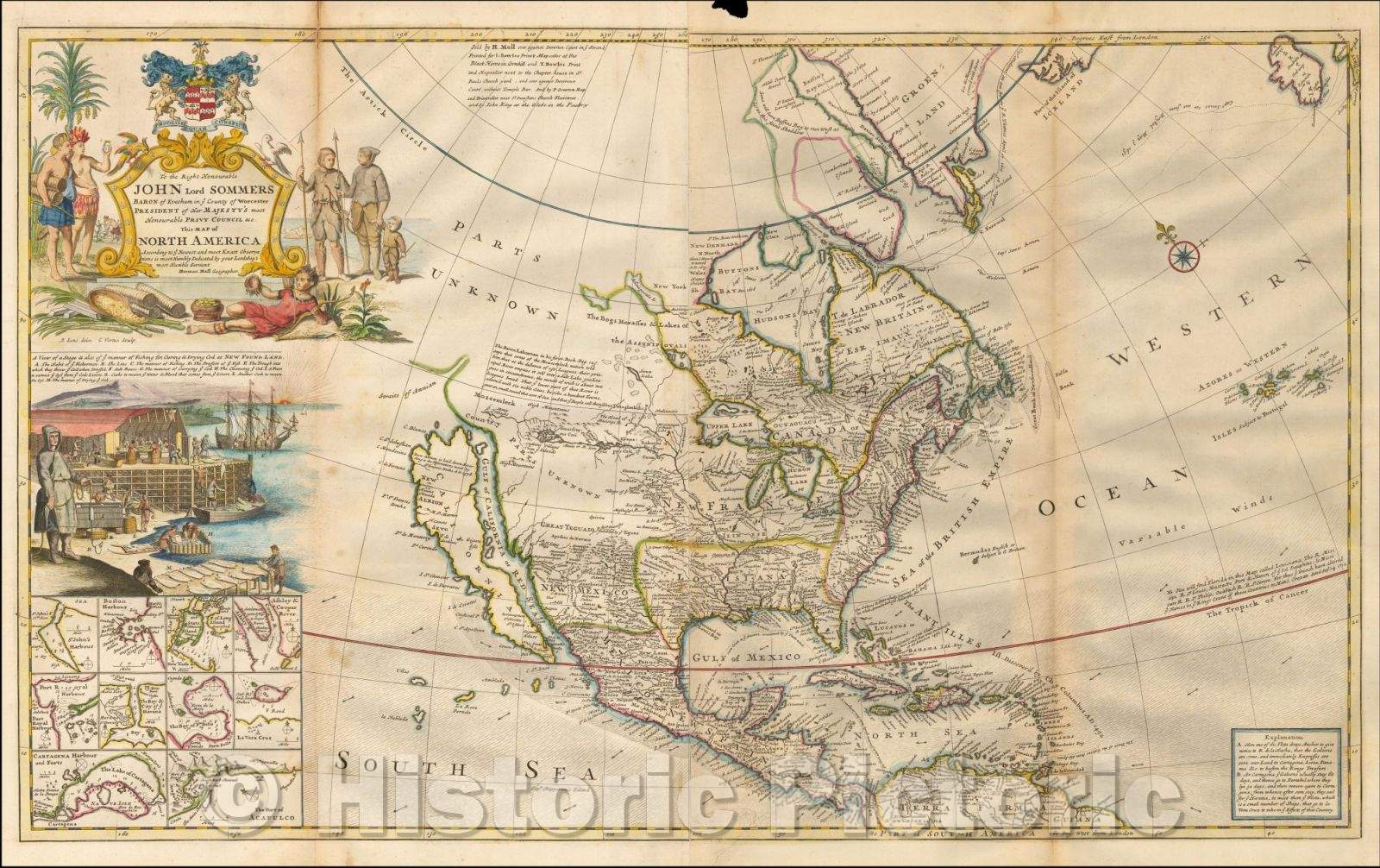 Historic Map - This Map of North America According To Ye Newest and Most Exact Observations, 1720, Herman Moll - Vintage Wall Art