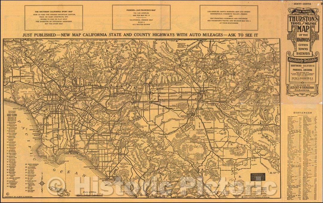 Historic Map - Mountain and Desert Map Showing Towns, Railways, and Waterholes Between Grand Canyon, Williams, Prescott, Barstow, Riversi, 1915, George H. Rock - Vintage Wall Art
