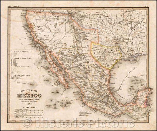Historic Map - Neueste Karte von Mexico, 1845, Joseph Meyer - Vintage Wall Art