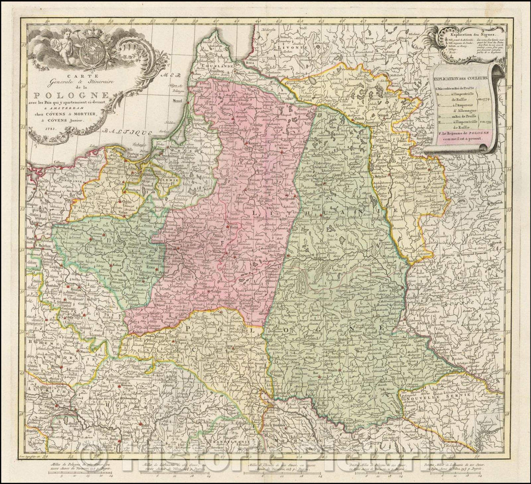 Historic Map - Carte Generale & Itineraire de la Pologne avec les Pais qui y apartenoient ci-devant, 1781, Mortier, Covens & Zoon - Vintage Wall Art