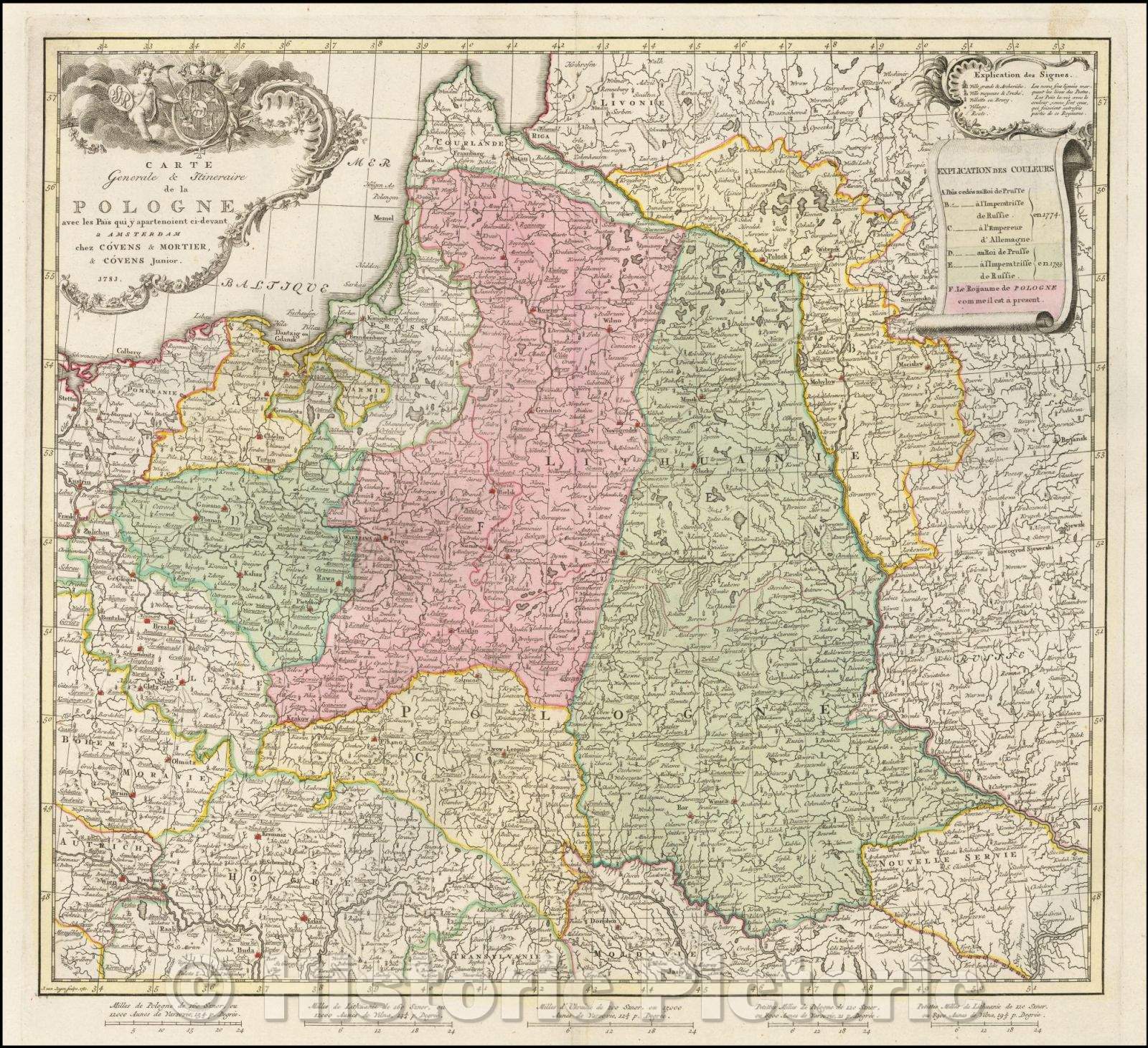 Historic Map - Carte Generale & Itineraire de la Pologne avec les Pais qui y apartenoient ci-devant, 1781, Mortier, Covens & Zoon - Vintage Wall Art