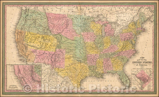 Historic Map - The United States of America, 1850, Thomas, Cowperthwait & Co. - Vintage Wall Art