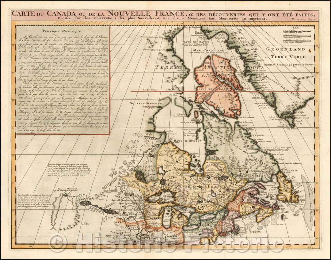 Historic Map - Carte Du Canada ou de la Nouvelle France, Des Decouvertes, 1719, Henri Chatelain v2