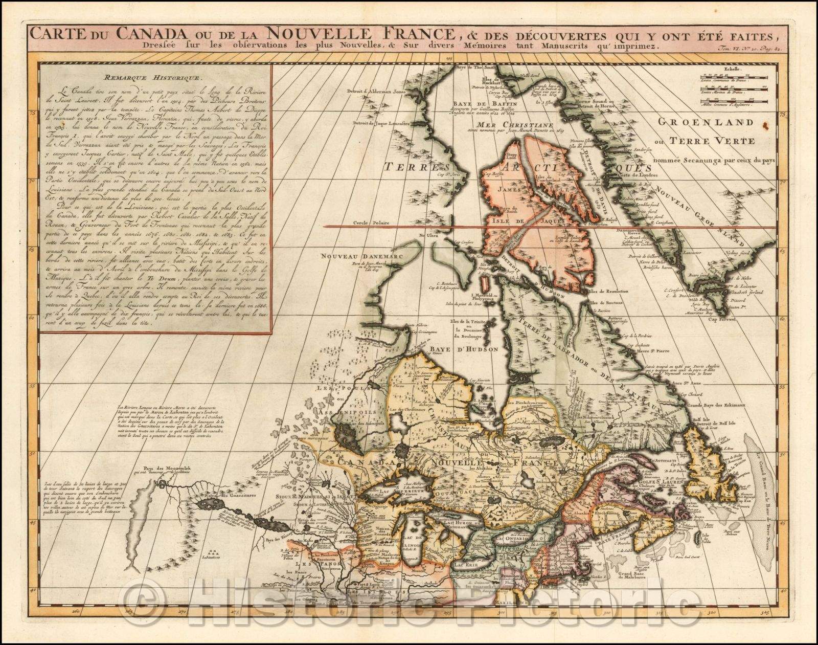 Historic Map - Carte Du Canada ou de la Nouvelle France, Des Decouvertes, 1719, Henri Chatelain v2