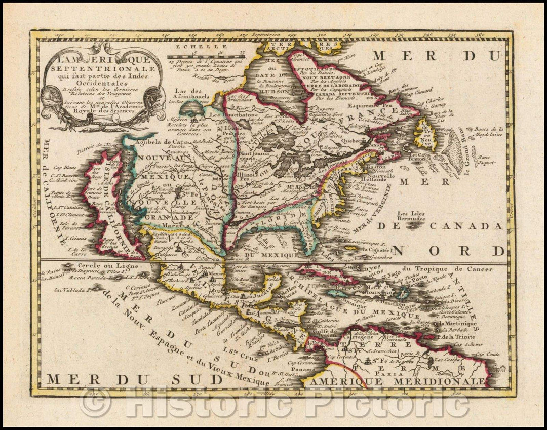 Historic Map - L'Amerique Septentrionale qui fait partie des Indes Occidentales/Chiquet's Map of North America from his Le Nouveau et Curieux?, 1719 - Vintage Wall Art