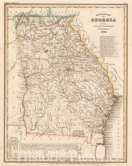 New Map of Georgia 1845 - Hand Colored Historical Map Print