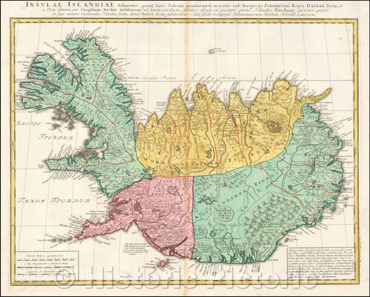 Historic Map - Insulae Islandiiae delinetatio, prout haec Solenni mensurandi negotio sub Auspicus Potentissimi Regis Daniae facto, a 1734 /, 1734 - Vintage Wall Art