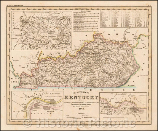 Historic Map - Neueste Karte von Kentucky, 1845, Joseph Meyer - Vintage Wall Art