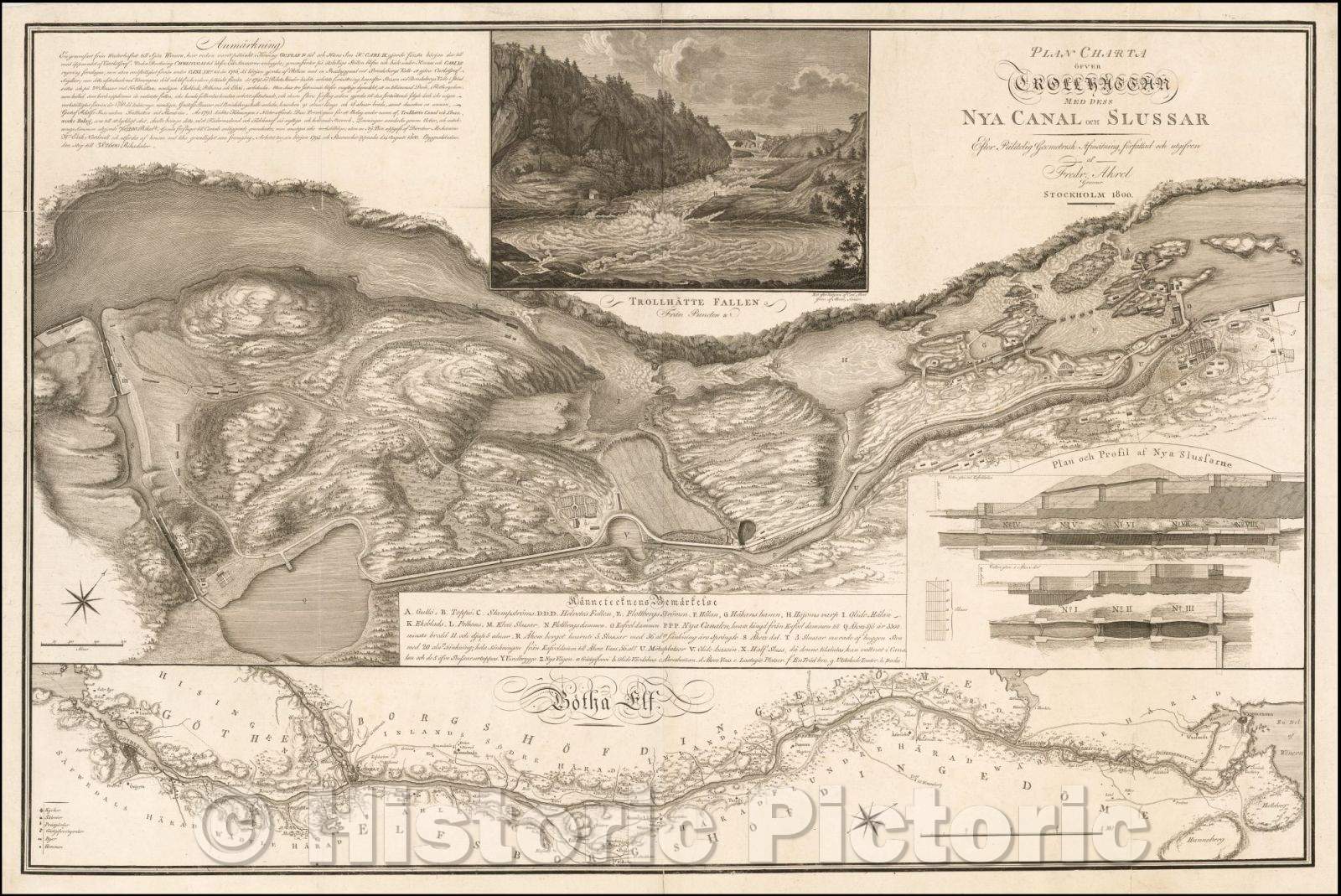 Historic Map - (Trollhattan Canal) Plan Charta ?fver Trollhaettan med dess Nya Canal/Plan Detailing the Trollhattan Locks and Canal, August 1800, 1800 - Vintage Wall Art