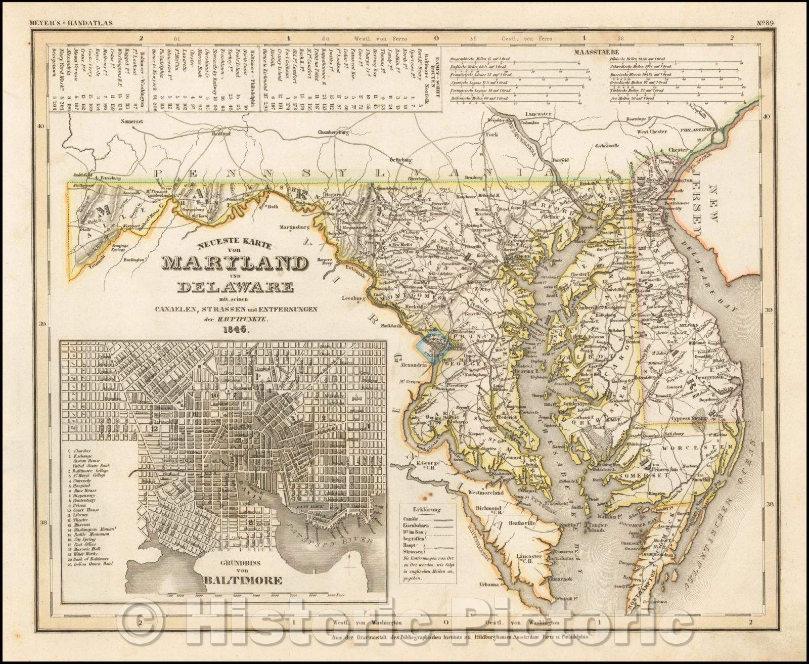 Historic Map - Neueste Karte von Maryland und Delaware, 1846, Joseph Meyer - Vintage Wall Art