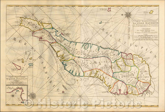 Historic Map - Carte Particuliere de l'Isle Dauphine ou Madagascar et St. Laurens, 1695, Pieter Mortier v2