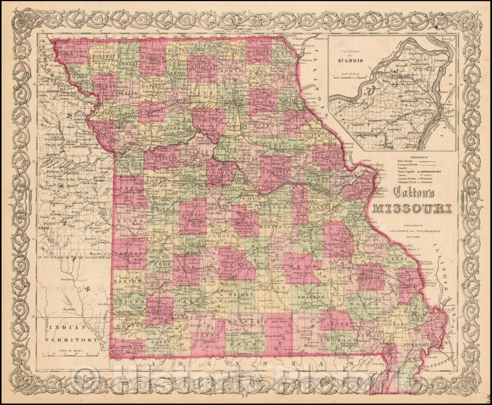 Historic Map - Colton's Missouri, 1865, Joseph Hutchins Colton - Vintage Wall Art