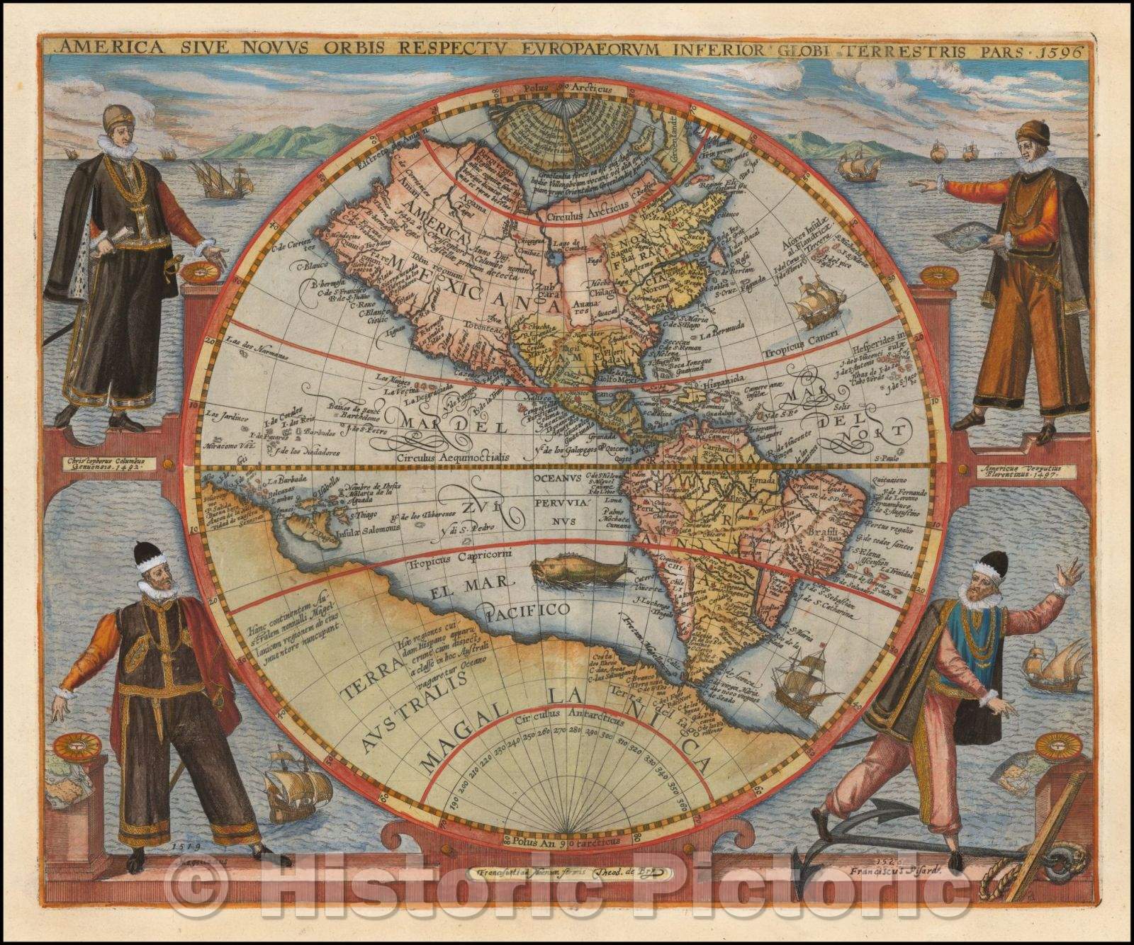 Historic Map - America Sive Novus Orbis Respectu Europaeorum Inferior Globi Terrestris Pars 1596, 1596, Theodor De Bry v2