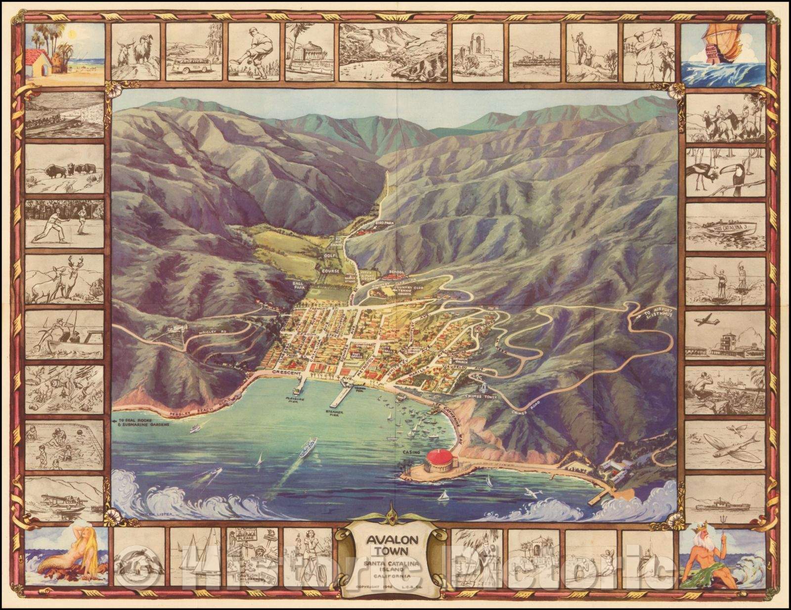 Historic Map - Avalon Town Santa Catalina Island California, 1948, L.C.B. Co. - Vintage Wall Art