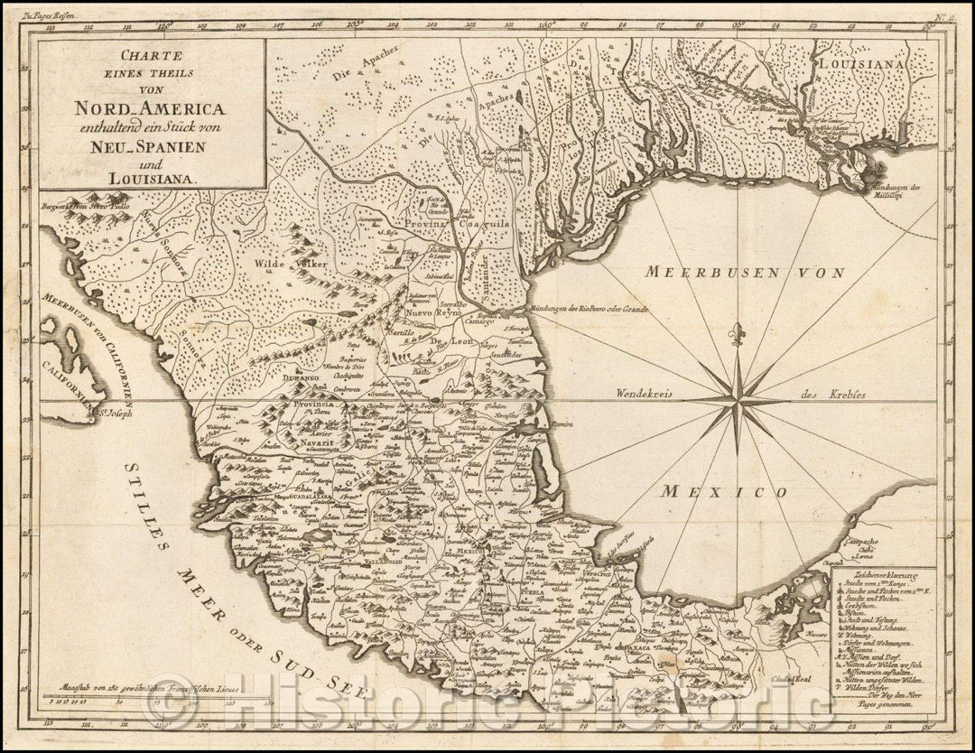 Historic Map - Charte Eines Theils Von Nord-America/Charter of a part of North America containing a piece of New Spain and Louisiana, 1782, Pierre de Pages - Vintage Wall Art