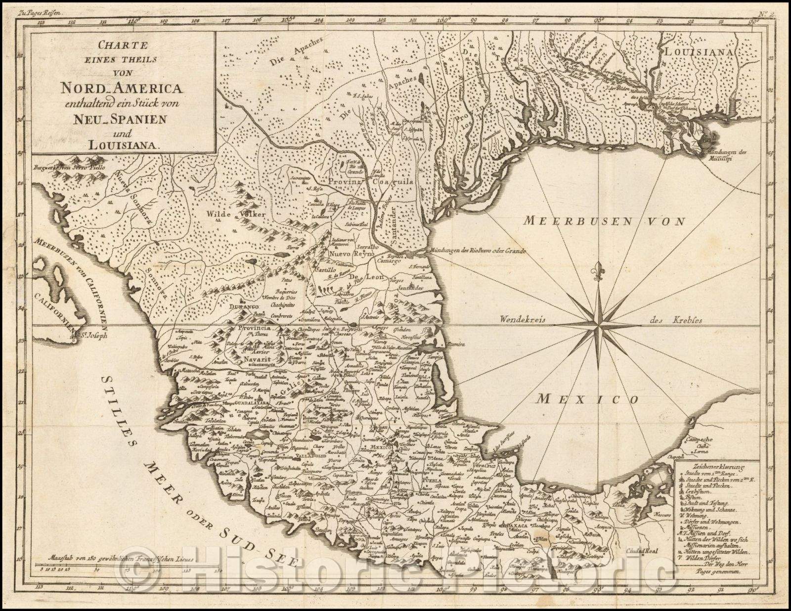 Historic Map - Charte Eines Theils Von Nord-America/Charter of a part of North America containing a piece of New Spain and Louisiana, 1782, Pierre de Pages - Vintage Wall Art
