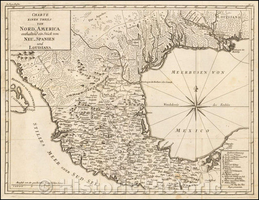 Historic Map - Charte Eines Theils Von Nord-America/Charter of a part of North America containing a piece of New Spain and Louisiana, 1782, Pierre de Pages - Vintage Wall Art