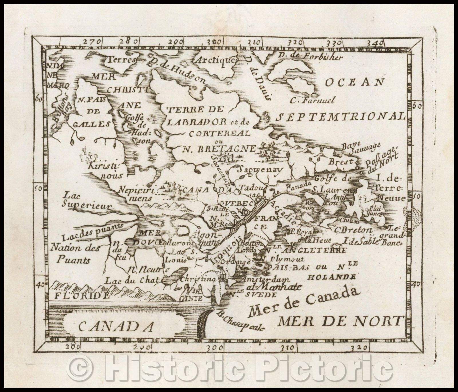 Historic Map - Canada, 1672, Pierre Du Val - Vintage Wall Art